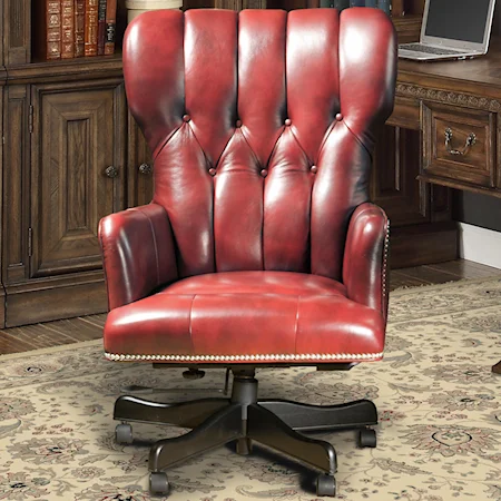 Traditional Leather Desk Chair with Tufted Back